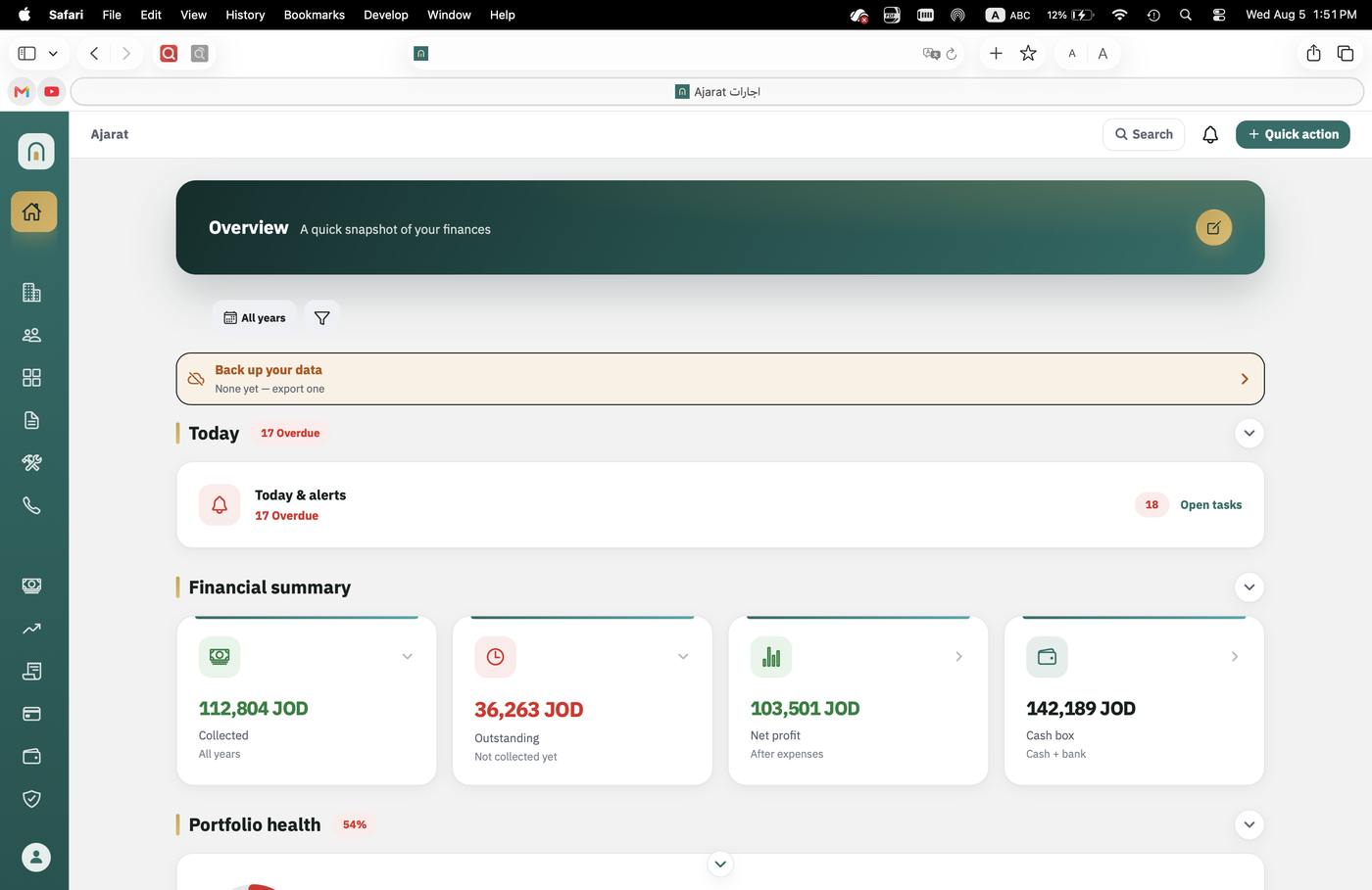 Ajarat on the web — property management on desktop